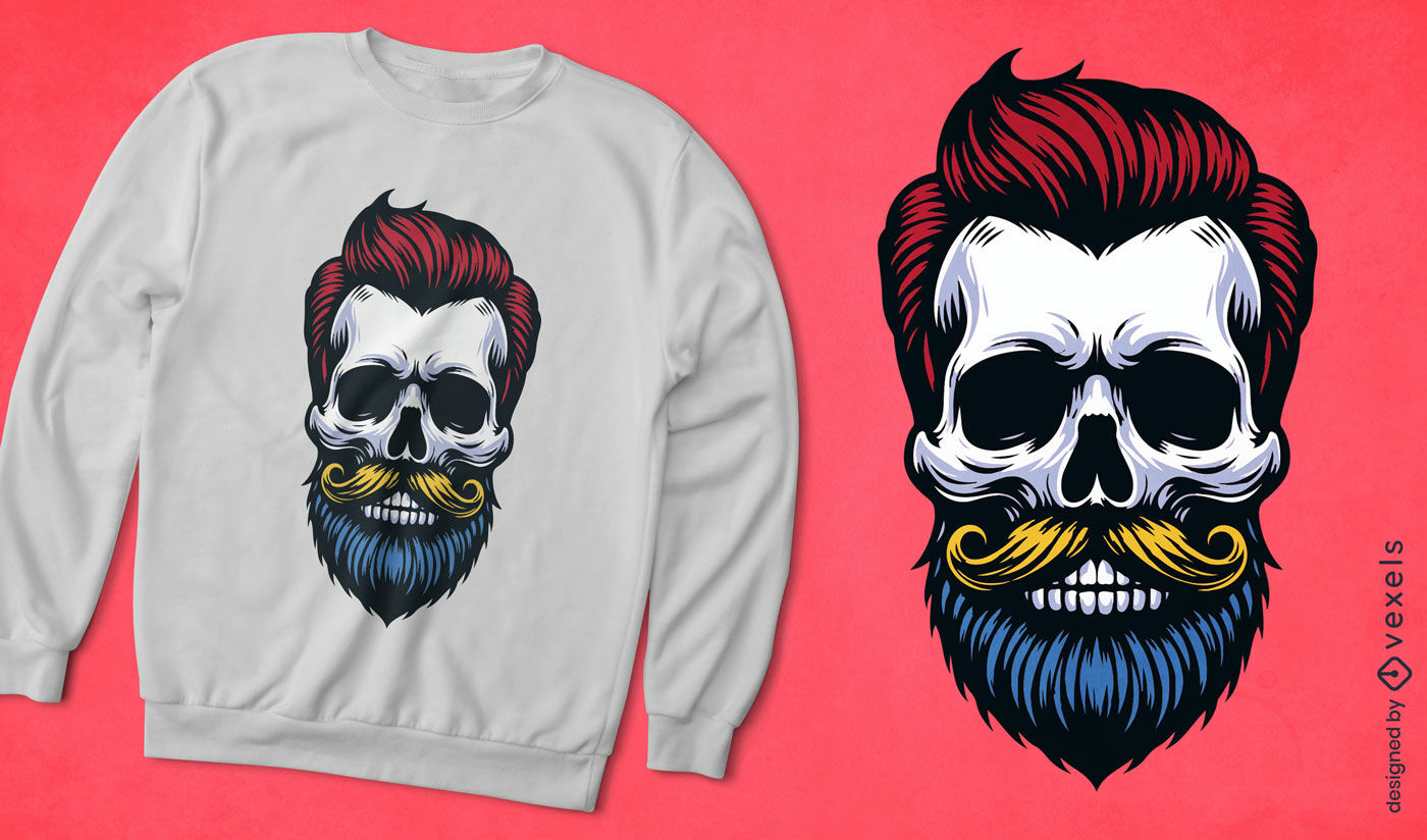 Design de camiseta com caveira de barbeiro hipster