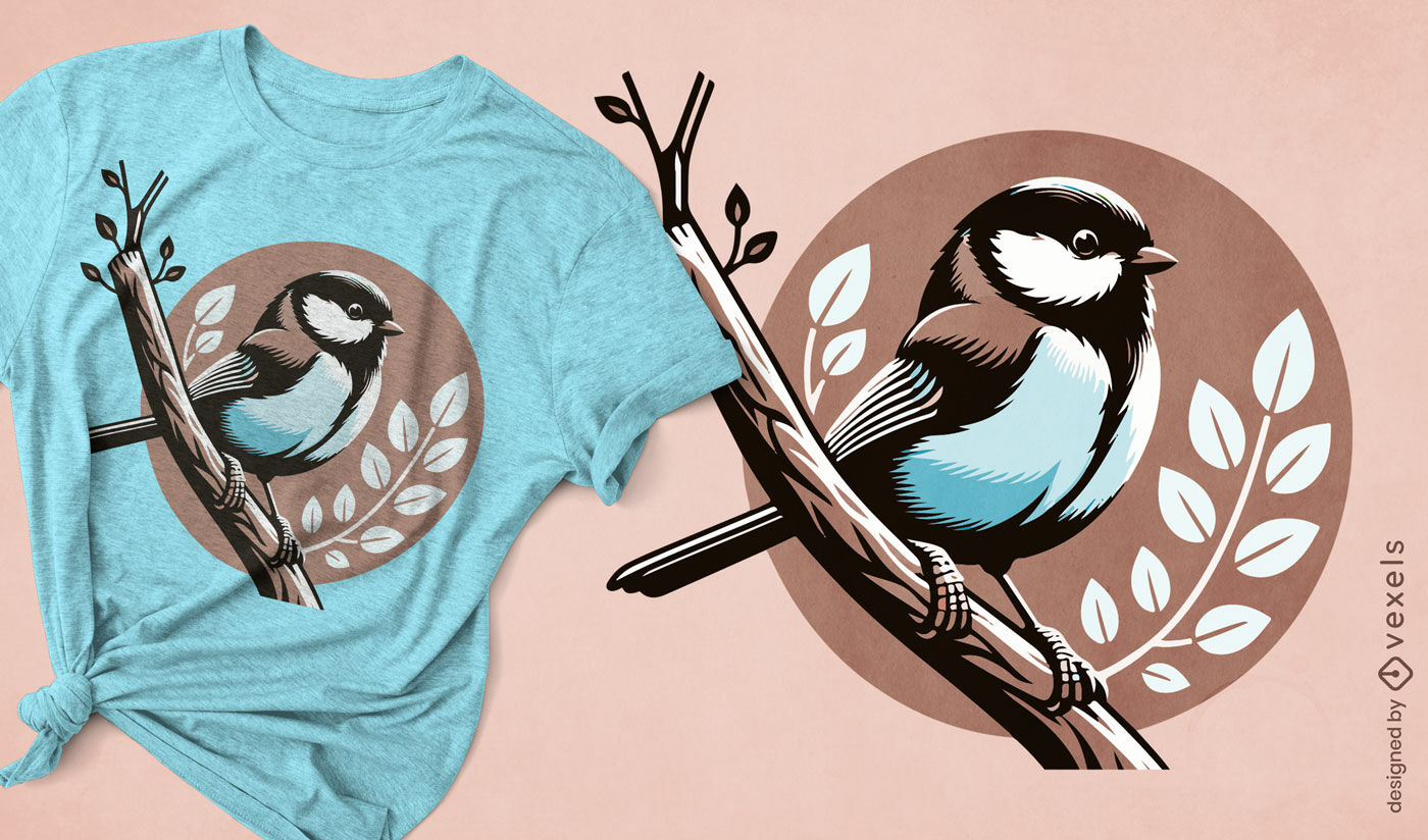 T-Shirt-Design mit Kreisen im Chickadee-Zweig