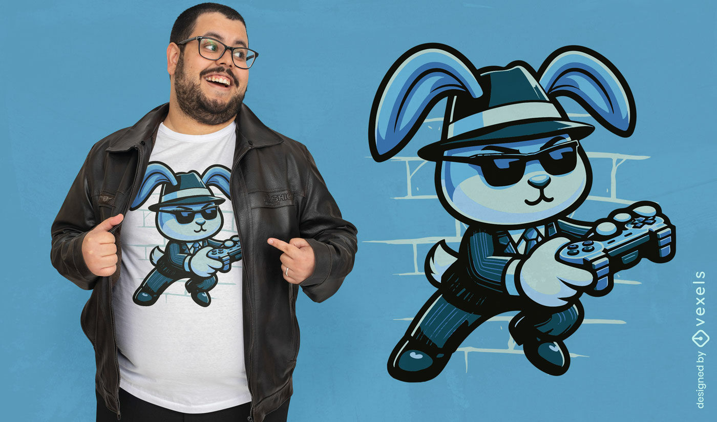 Gamer Bunny Cartoon T-shirt Design Vector Download