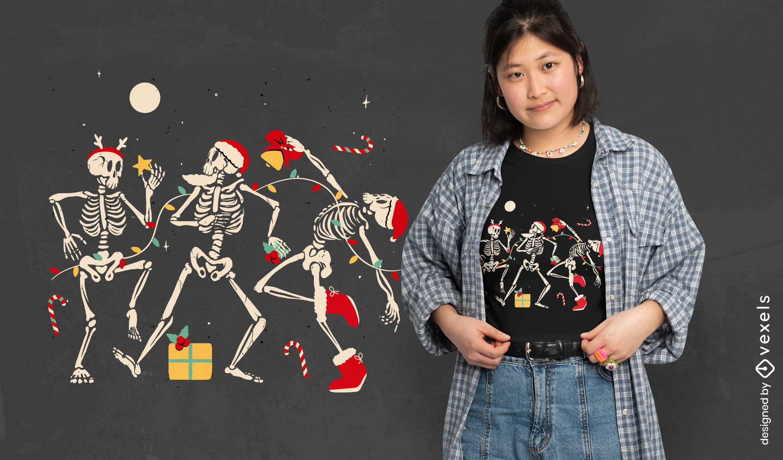 Quirky Christmas skeletons t-shirt design