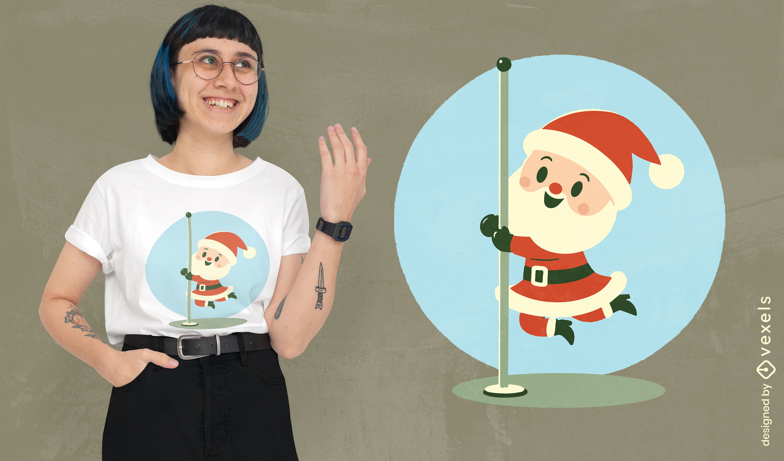 Design de camiseta de dança do poste do Papai Noel kawaii