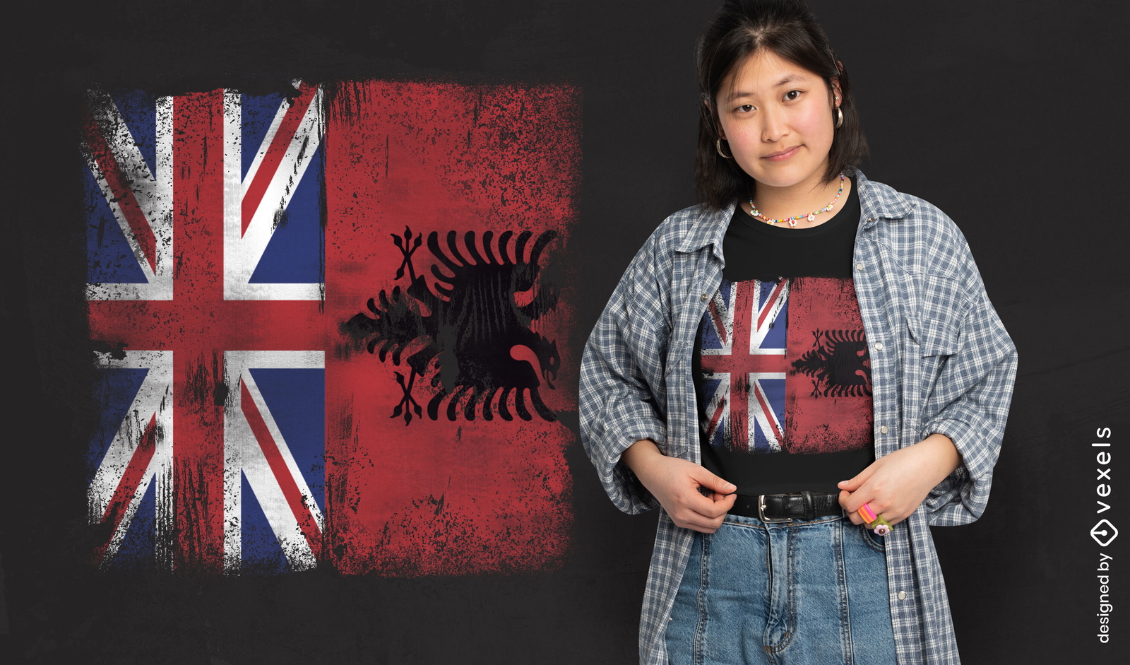 Design de camiseta com bandeiras britânicas albanesas