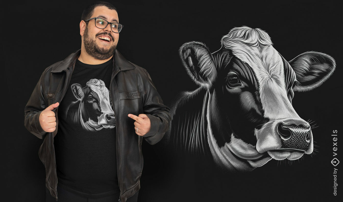 Diseño de camiseta con retrato de vaca de granja