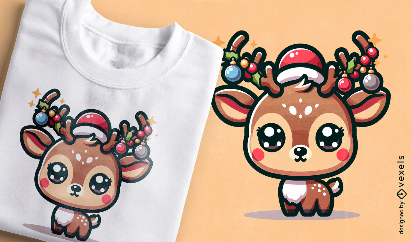 Design de camiseta de rena de Natal kawaii