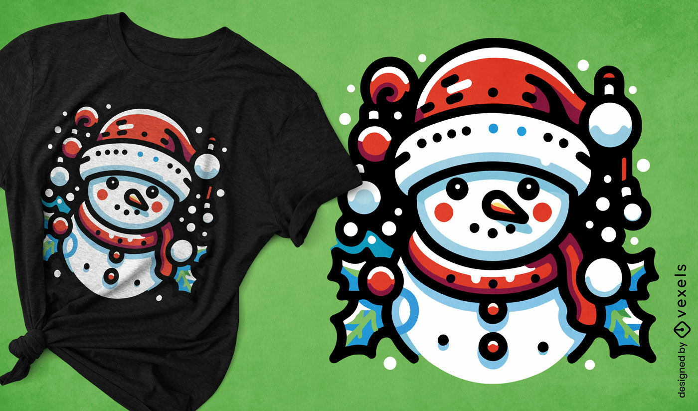 Design de camiseta de Natal com boneco de neve de inverno