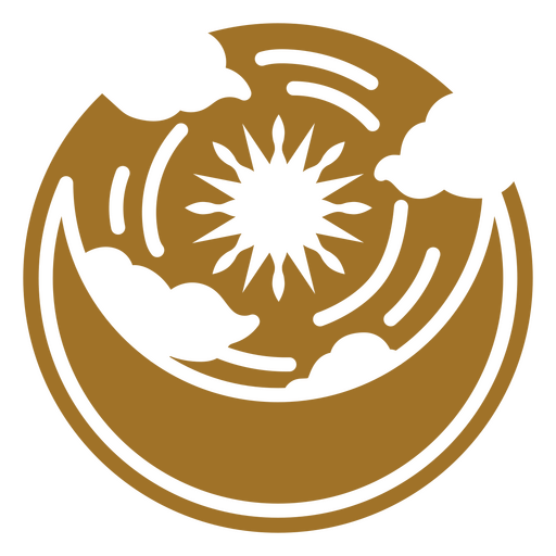 Elegante emblema circular de sol y nubes. Diseño PNG