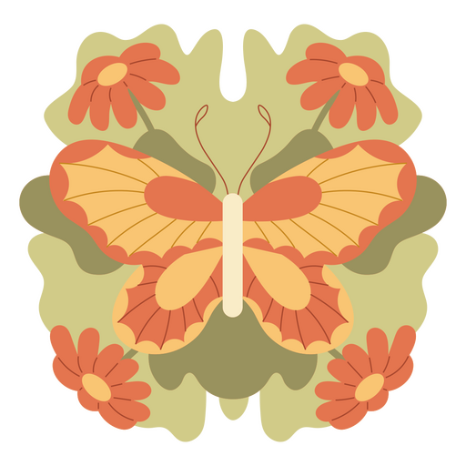 Ilustração divertida de borboleta e flor Desenho PNG