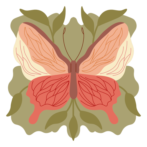 Ilustración elegante de mariposa con elementos florales. Diseño PNG