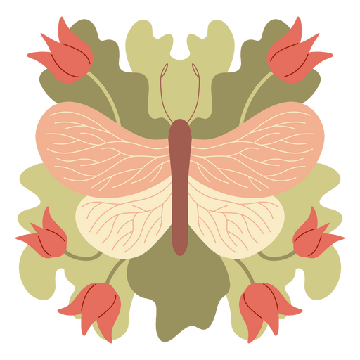 Diseño de mariposa con flores y hojas. Diseño PNG