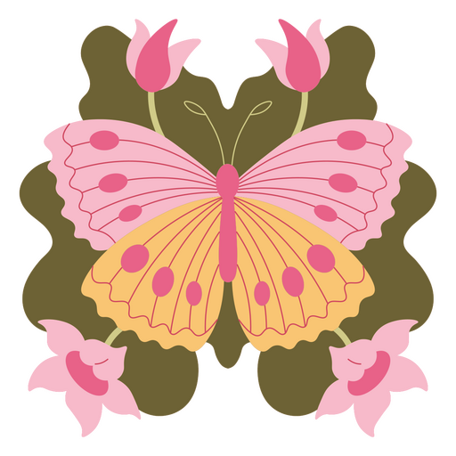 Blumenmuster mit rosa und gelbem Schmetterling PNG-Design