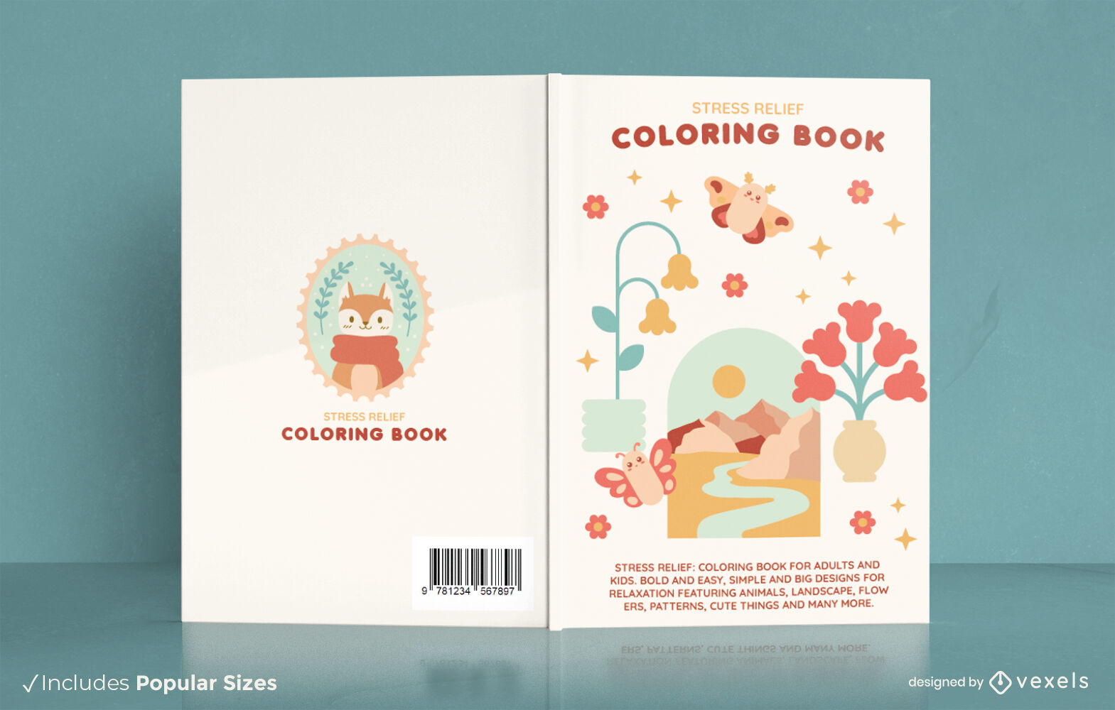 Cute relaxation coloring book cover design