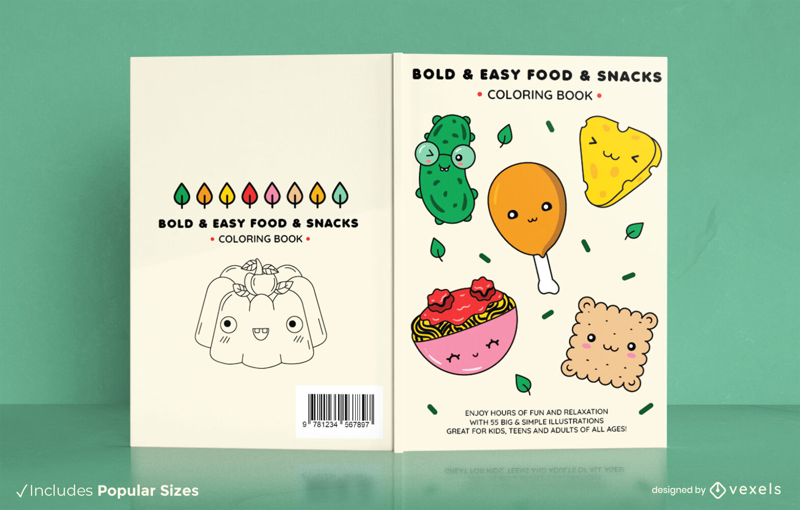 Kawaii food snacks coloring book design