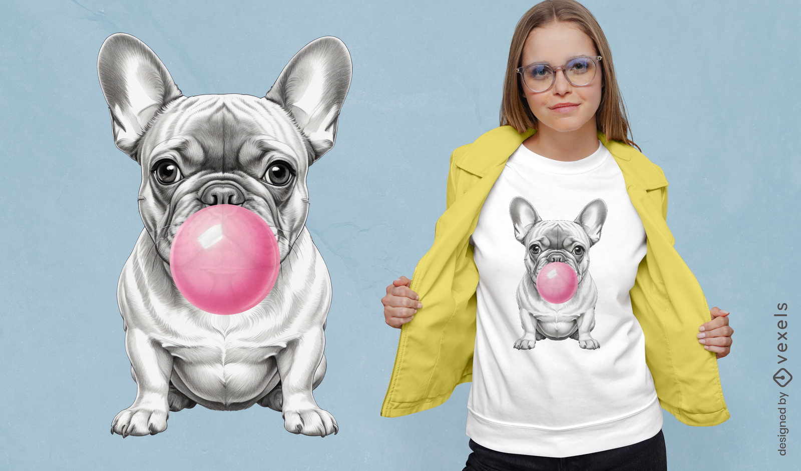 Design de camiseta de chiclete de buldogue francês