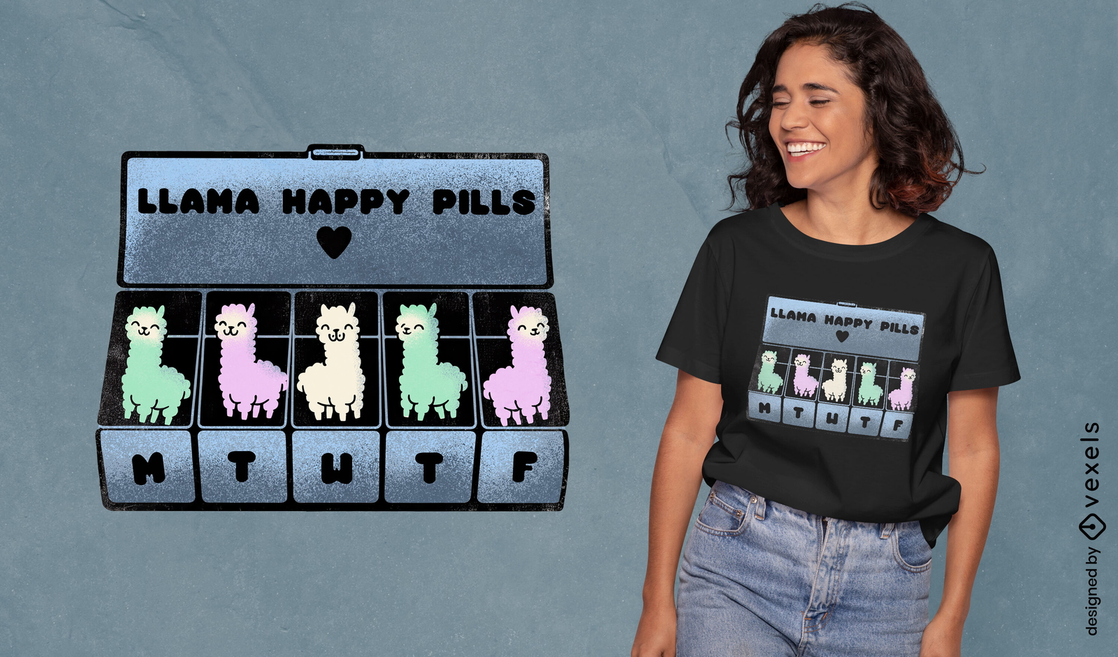 Diseño de camiseta con pastillas de la felicidad de llama