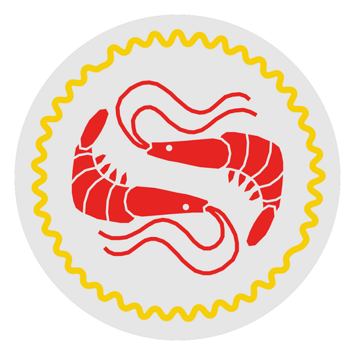 Red Shrimp Emblem with Yellow Wavy Border PNG Design