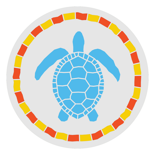 Emblema de tortuga azul con borde rojo y amarillo Diseño PNG