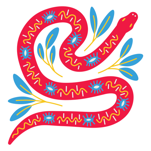 Ilustración vibrante de serpiente con acentos florales. Diseño PNG