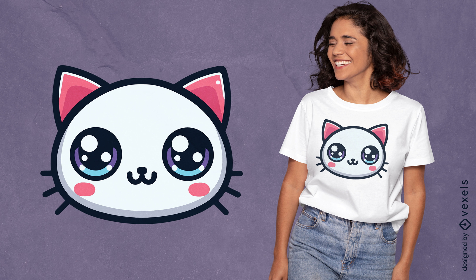 Diseño de camiseta con cara de gato kawaii