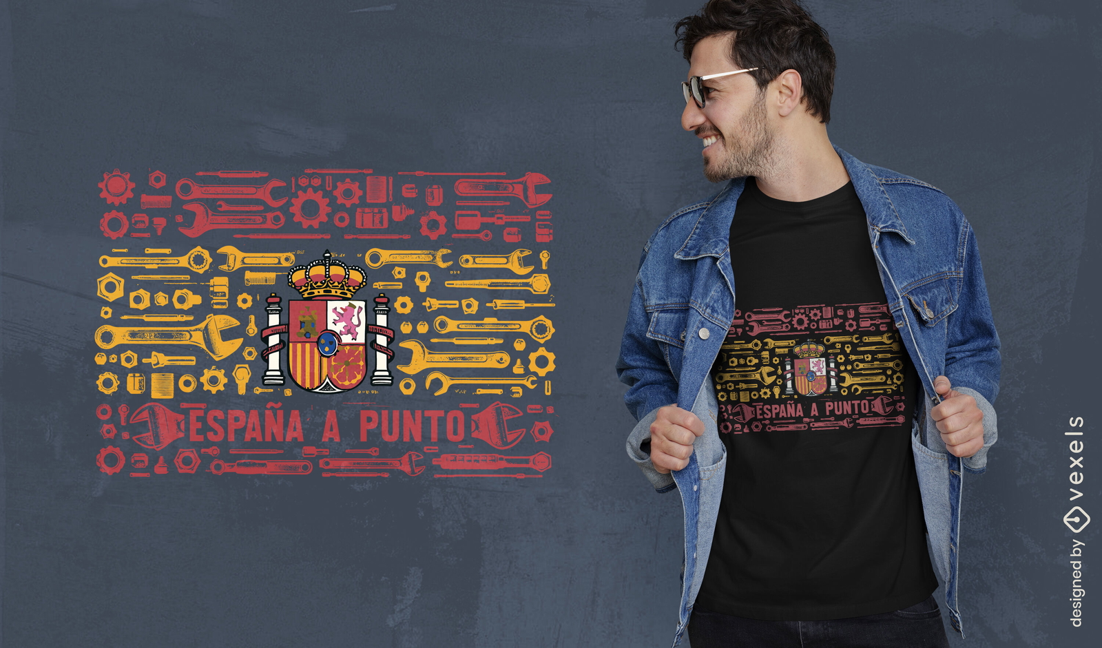 Design de camiseta com padrão de ferramentas de bandeira espanhola