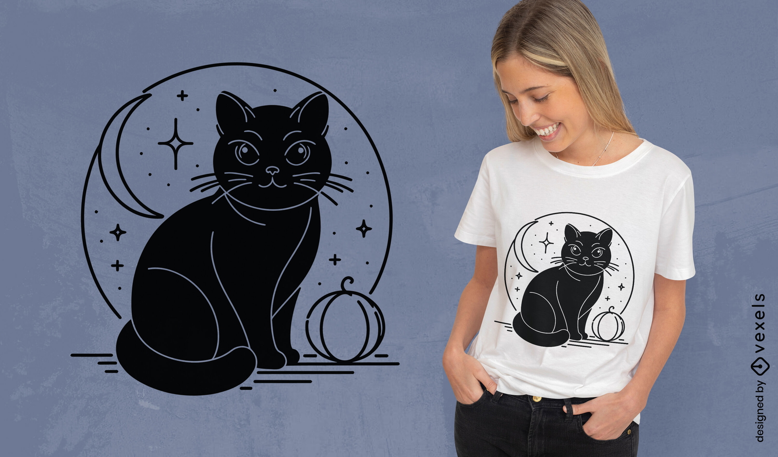 Design de camiseta de gato preto místico de Halloween