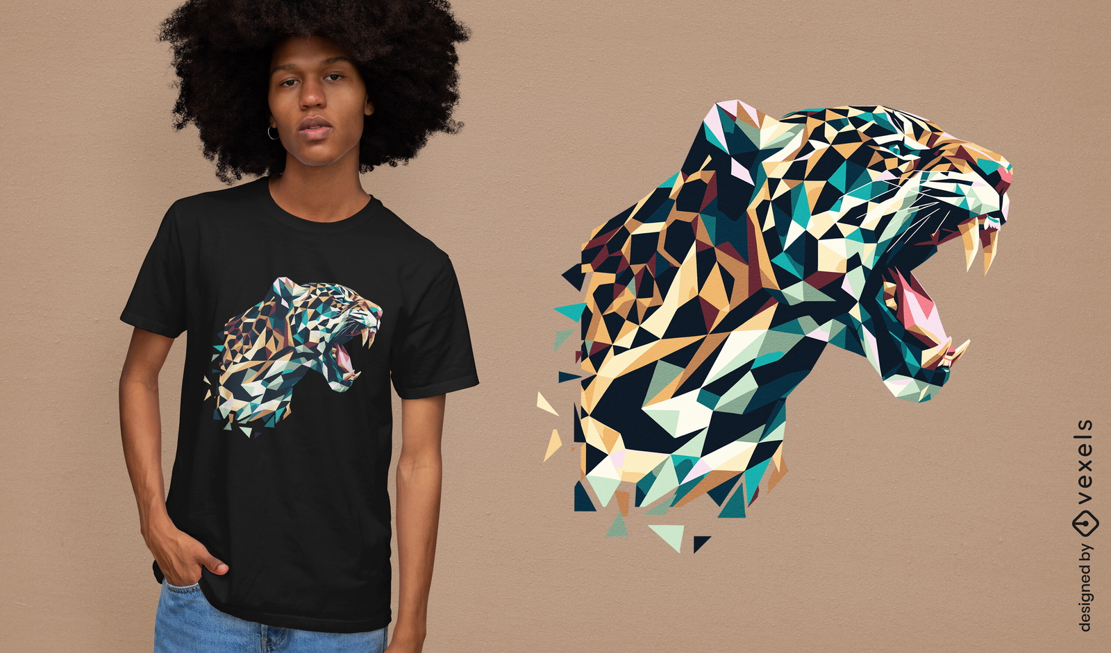 Diseño de camiseta con jaguar geométrico