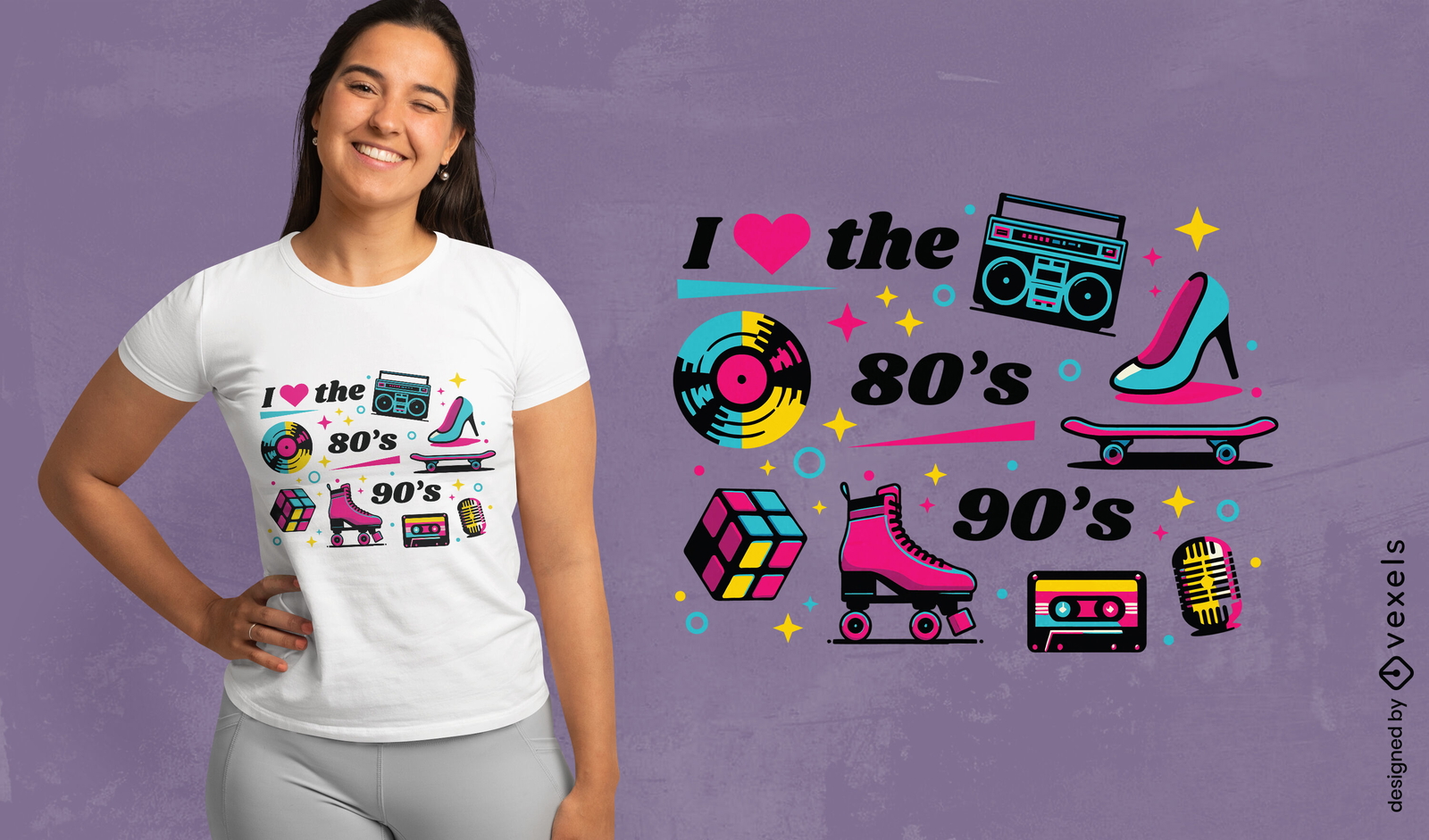 Design de camiseta com estampa retrô dos anos 80 e 90