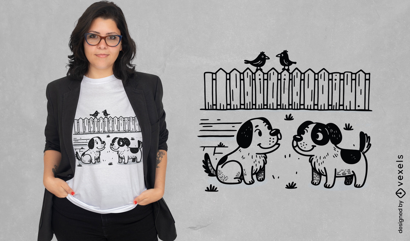 Süßes T-Shirt Design mit Hunden und Krähen