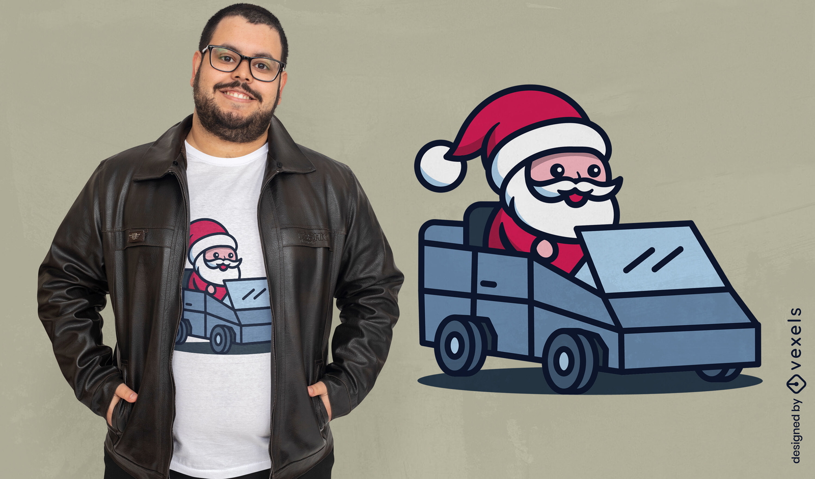 Diseño de camiseta de Papá Noel conduciendo un camión