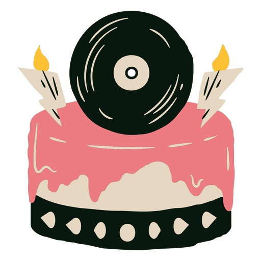 Cake with a record on top and candles design PNG Design