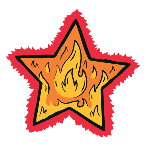 Estrela vermelha e amarela com desenho de chamas Desenho PNG