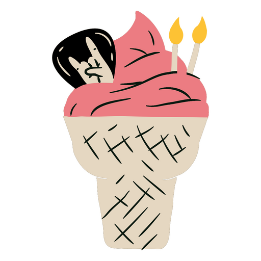 Ice cream cone with a rock and roll sign on top PNG Design