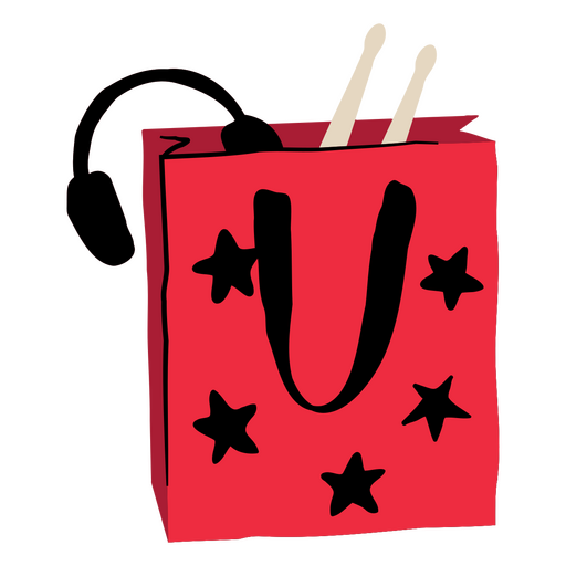 Diseño de bolso de mano divertido y vibrante con temática musical. Diseño PNG