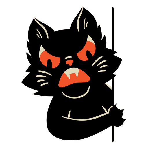 Diseño de gato negro aterrador con ojos rojos y colmillos. Diseño PNG