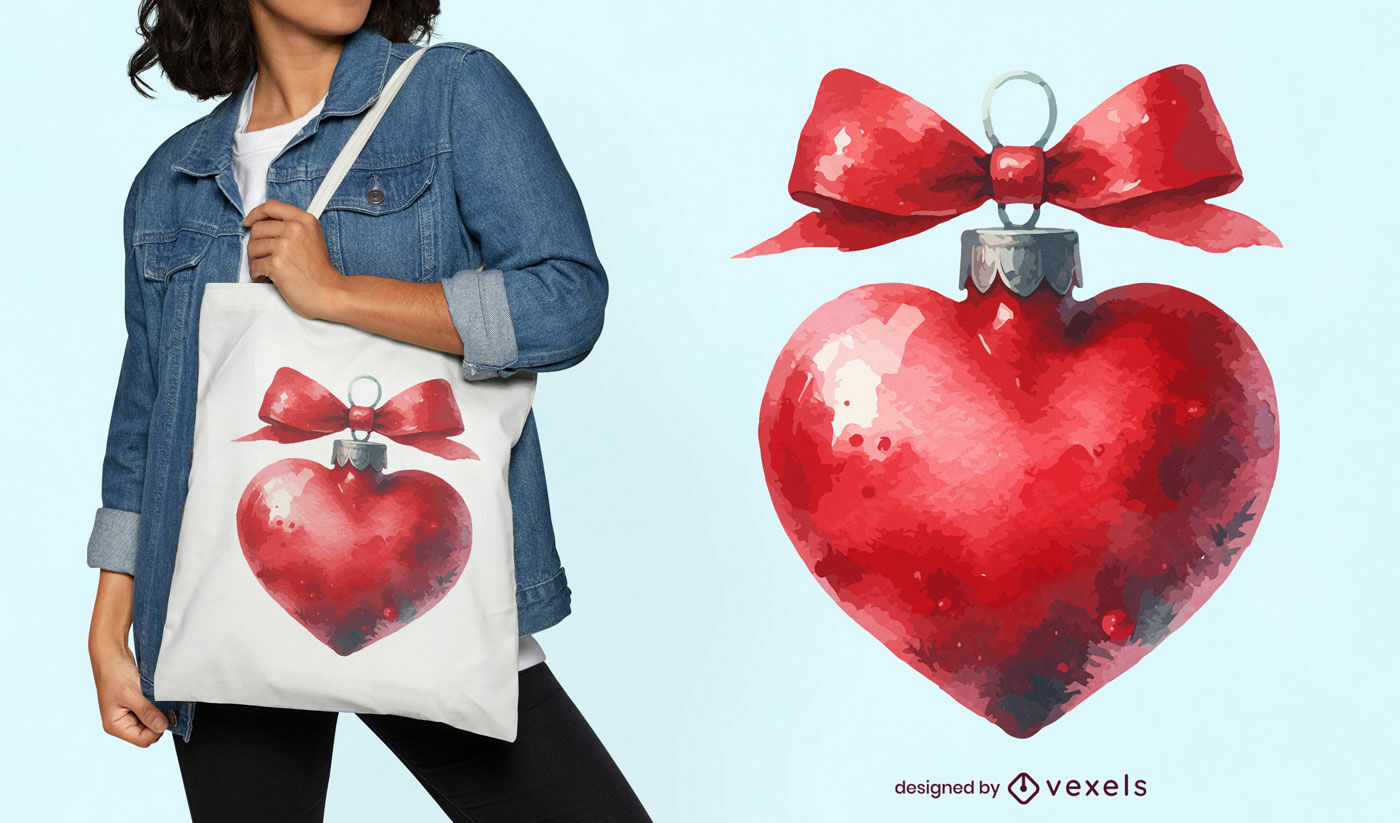 Christmas heart ornament tote bag design