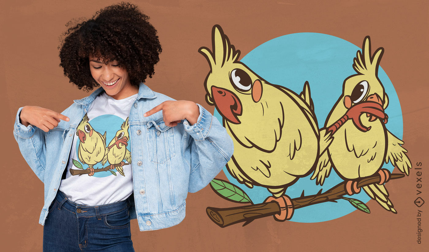 Cute cockatiels on a branch t-shirt design