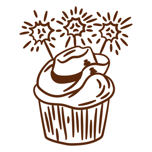 Cupcake with a hat and sparklers design PNG Design