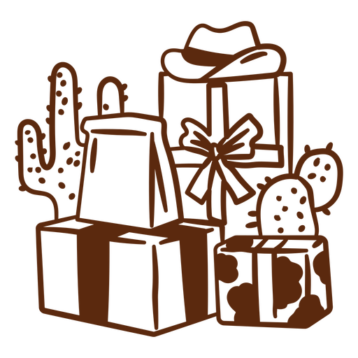 Diseño de cactus y caja de regalo. Diseño PNG