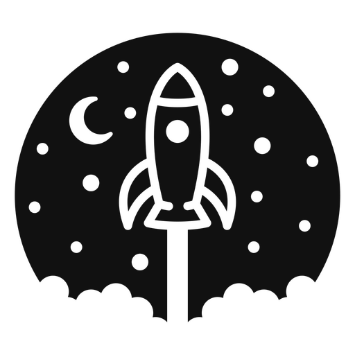 Rocket ship design on a black background PNG Design