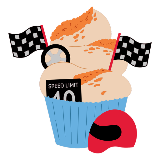 Diseño divertido de cupcake con temática de carreras Diseño PNG