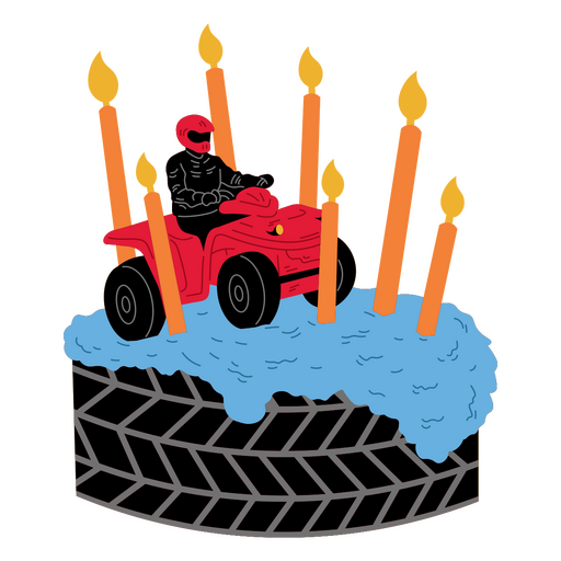 Tire cake with ATV and candles PNG Design