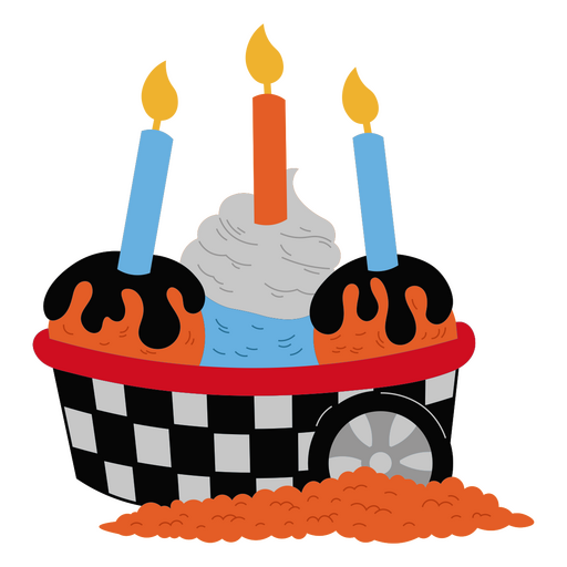 Racing-themed dessert with candles PNG Design