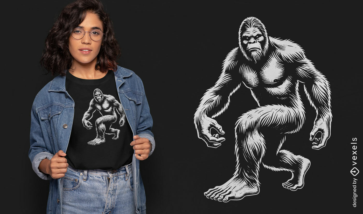 Diseño de camiseta con boceto de Bigfoot