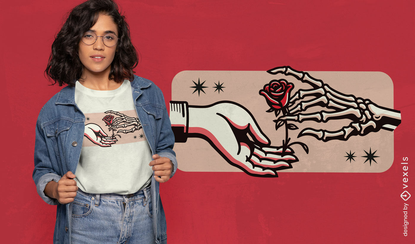 Diseño de camiseta de manos y rosas.