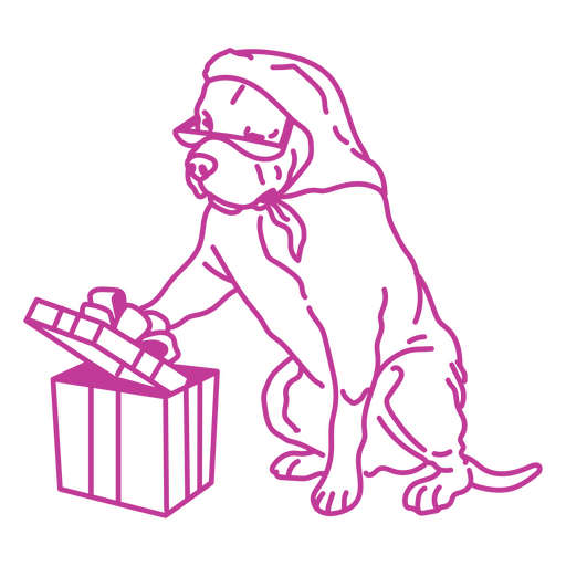 Dog opening a gift illustration PNG Design