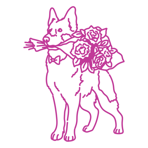 Ilustración de perro juguetón con flores Diseño PNG