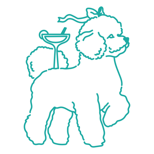  Poodle com taça de martini Desenho PNG