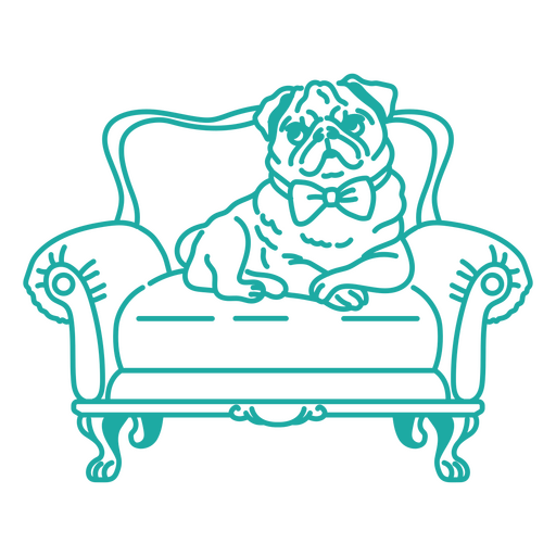 Pug lounging on vintage sofa PNG Design