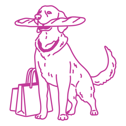 Dog carrying baguettes and shopping bags PNG Design