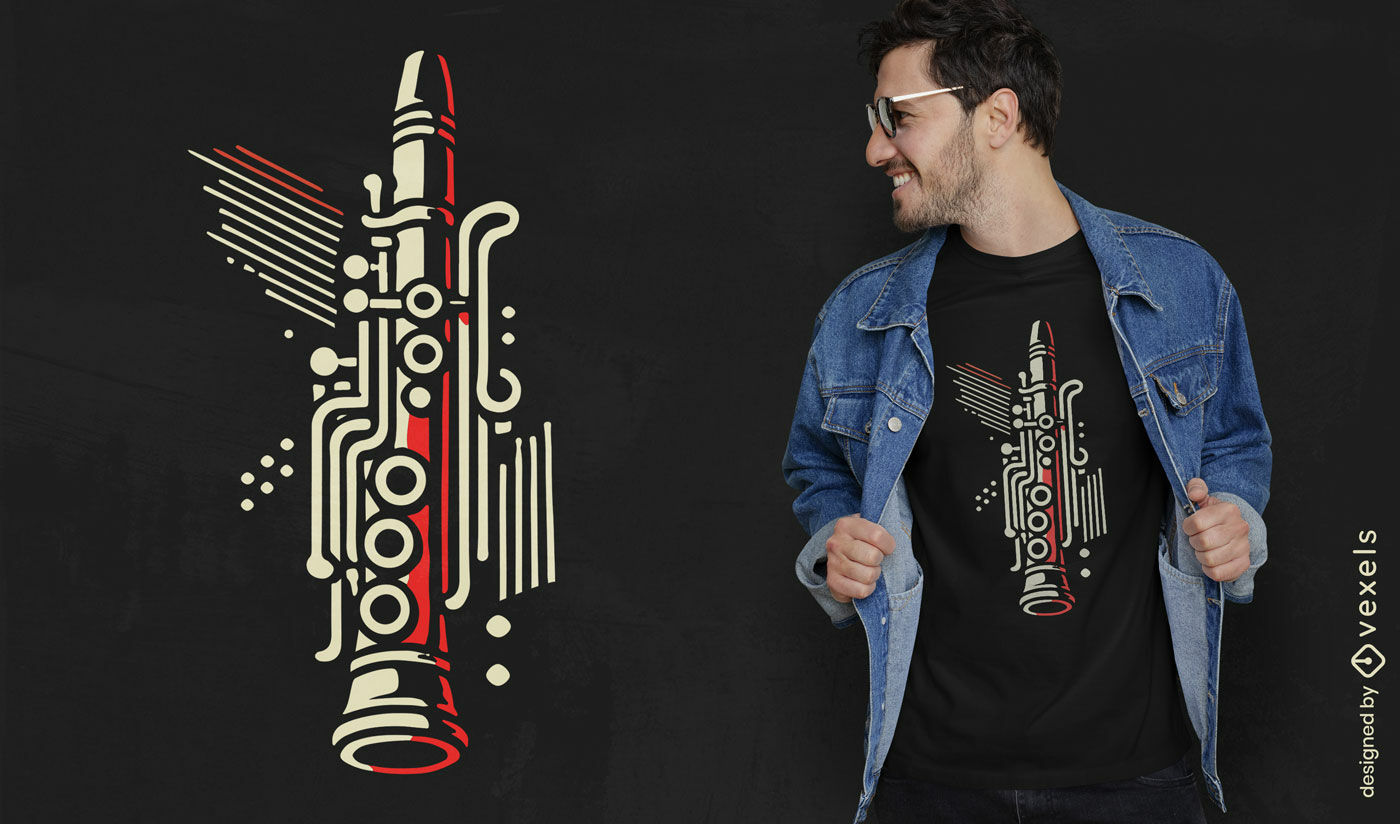 Diseño geométrico de camiseta de clarinete.