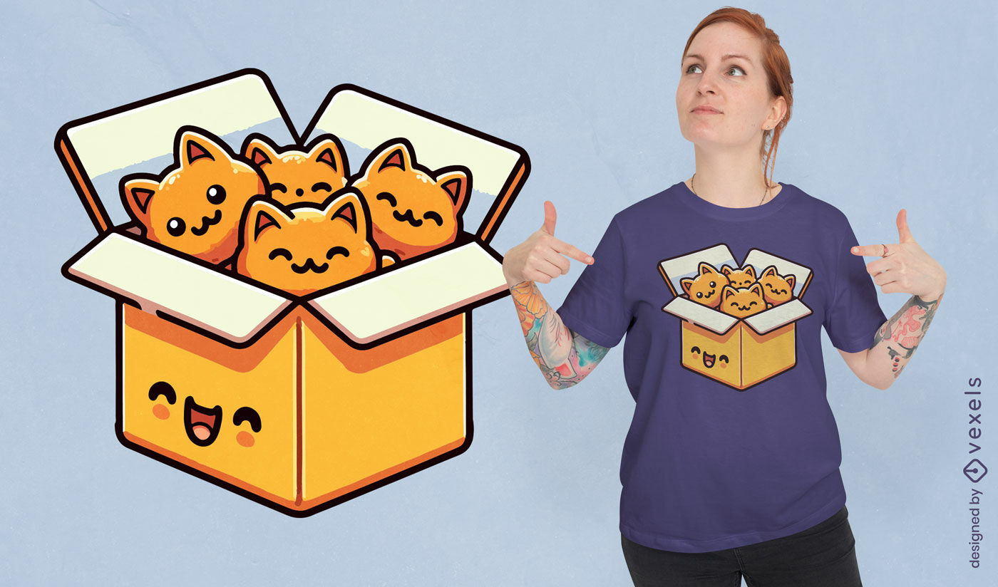 Design de camiseta com caixa de nuggets de gatinho